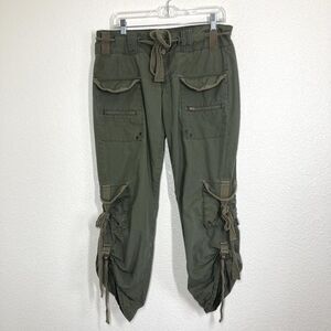 See Thru Soul Cargo Pants Womens 29 Green Utility Drawstring Cotton Pockets Y2k